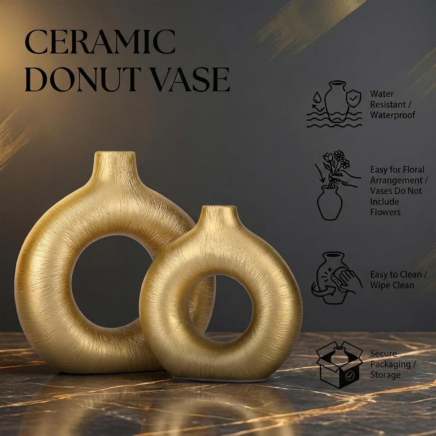 Modern Matte Ceramic Vases for Entryway Living Room Bedroom / Matte Gold / Set of 2