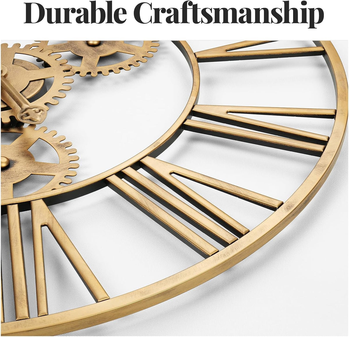 Cuspin 24 Inch Gold Wall Clock with Gears, Modern Industrial Metal Clock | Roman Numeral, silent non ticking, battery