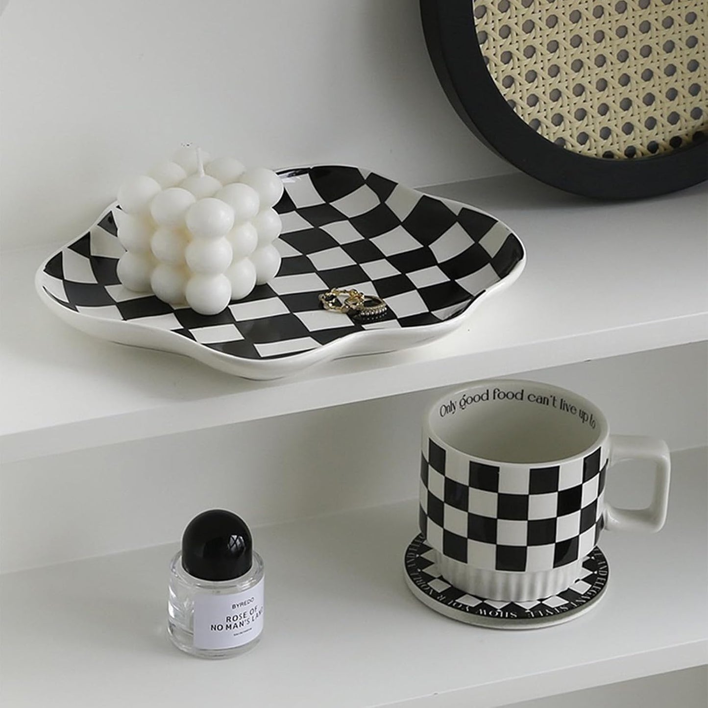 Ceramic checkered jewelry tray / Black