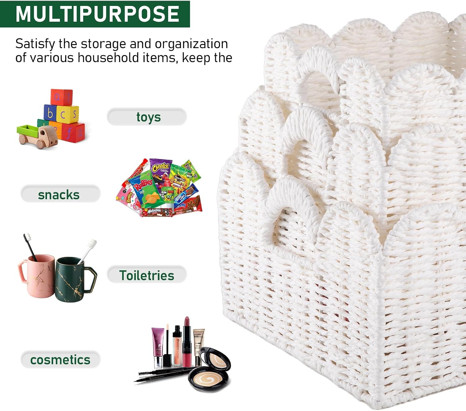 Scalloped Wicker Baskets / White