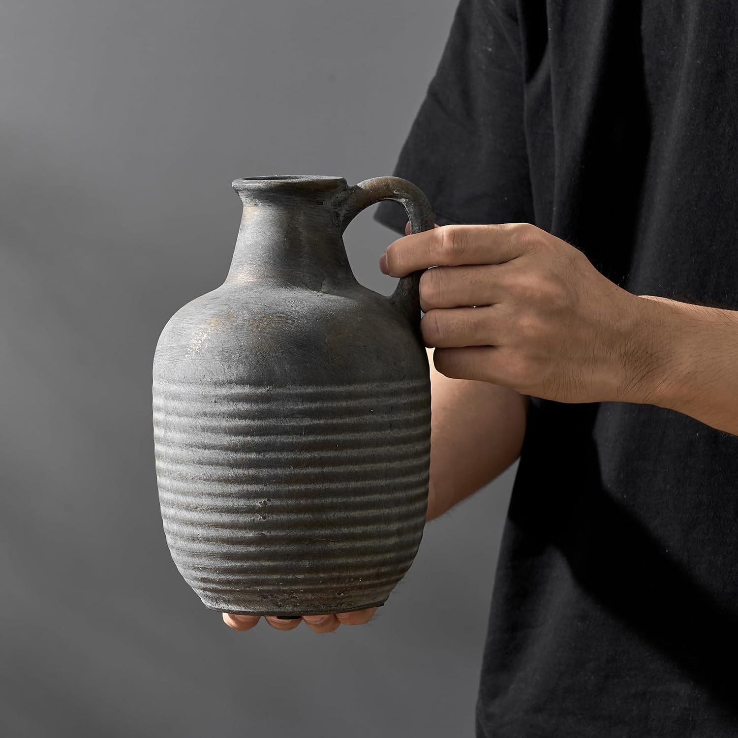 Rustic Ceramic Farmhouse Flower Vase / 19439-black Bronze