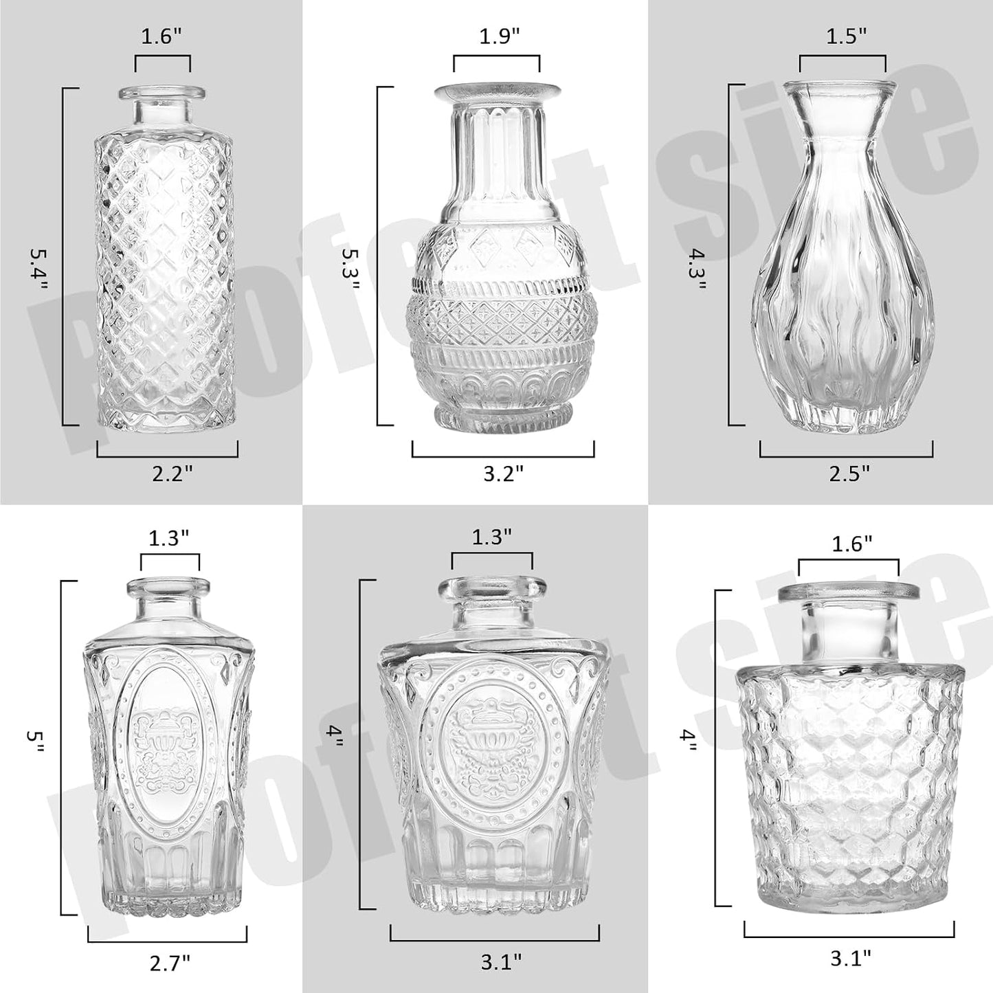 Mini Glass Bud Vases / Clear / Set of 6