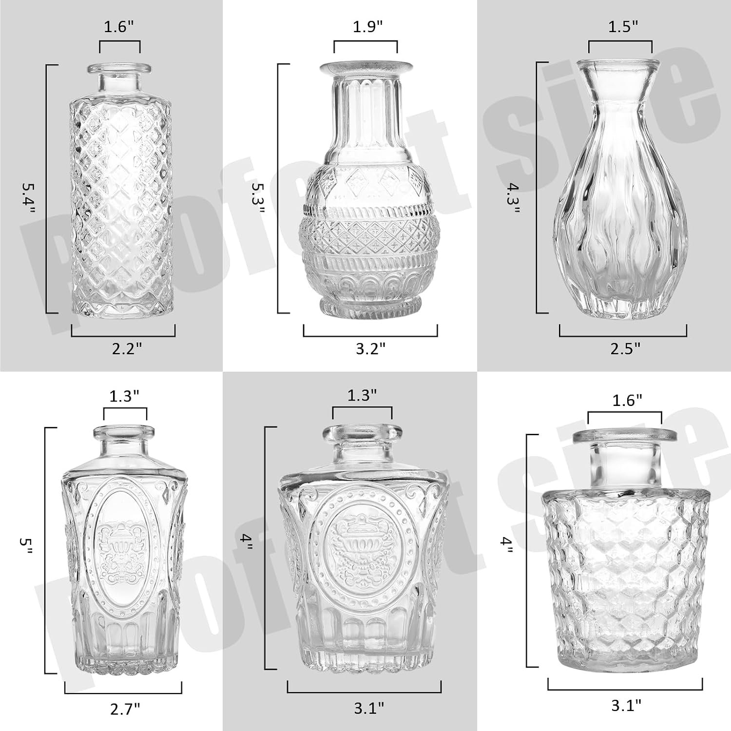Mini Glass Bud Vases / Clear / Set of 6