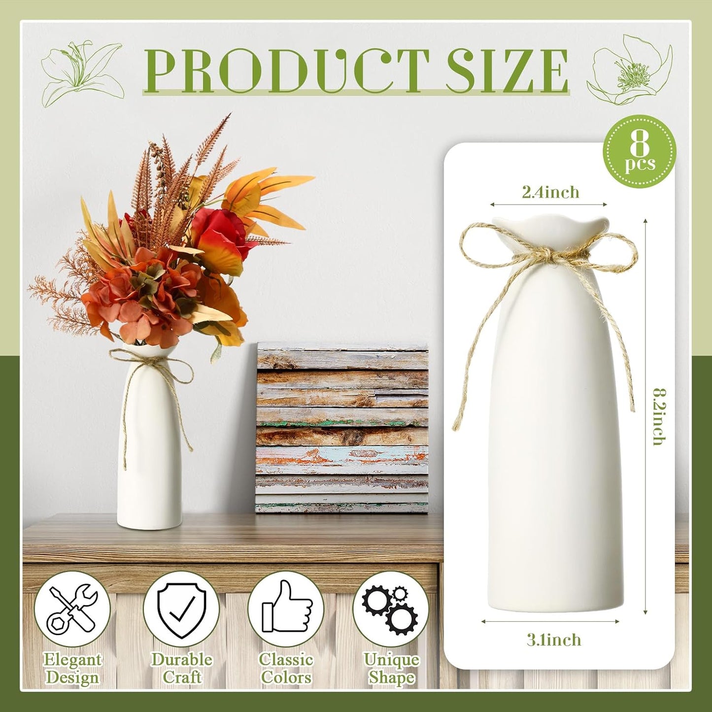 Ceramic Bud Vase / Fashionable / White / Set of 8