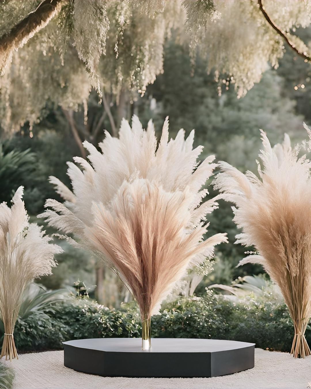 Faux Pampas Grass Dried Fluffy Artificial 35" Ascendant Grass for Vase Fillers / Brown / Set of 6