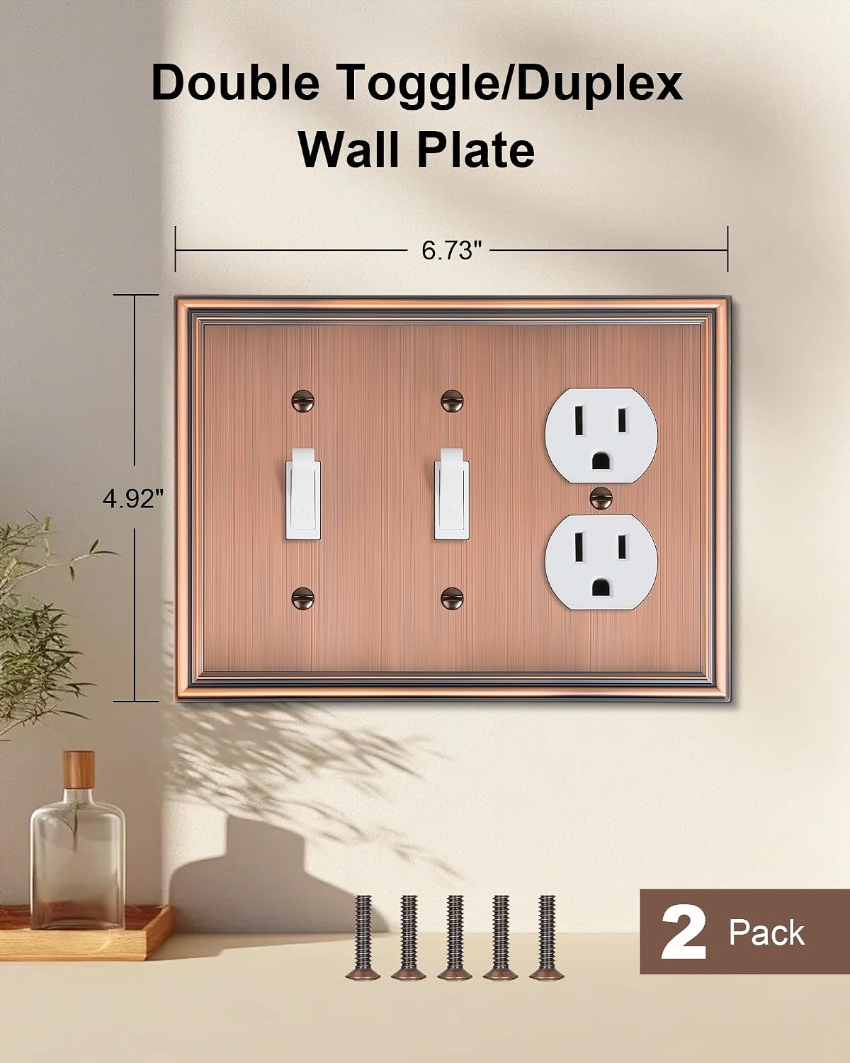 2-Pack Zinc Alloy Combo Double Toggle/Single Duplex Outlet Covers | Decorative Switch Plate Covers, Wall Plate for