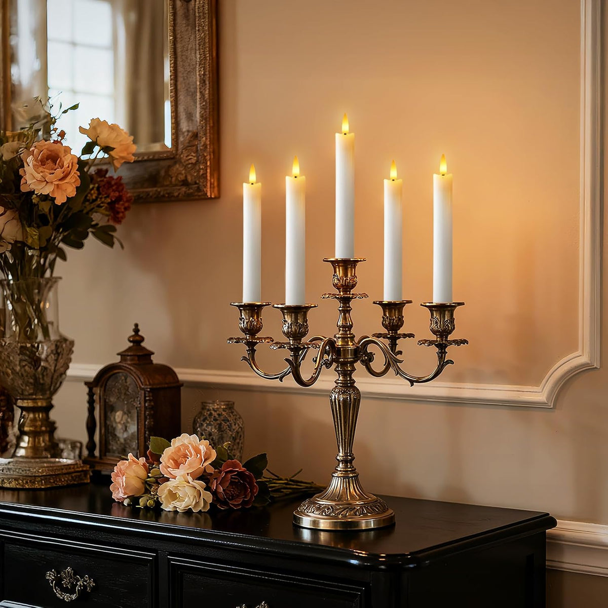 7 Inches Flameless Taper Candles with Remote Timer, Real Wax White Short Led Candlesticks, 3D Wick Light Battery