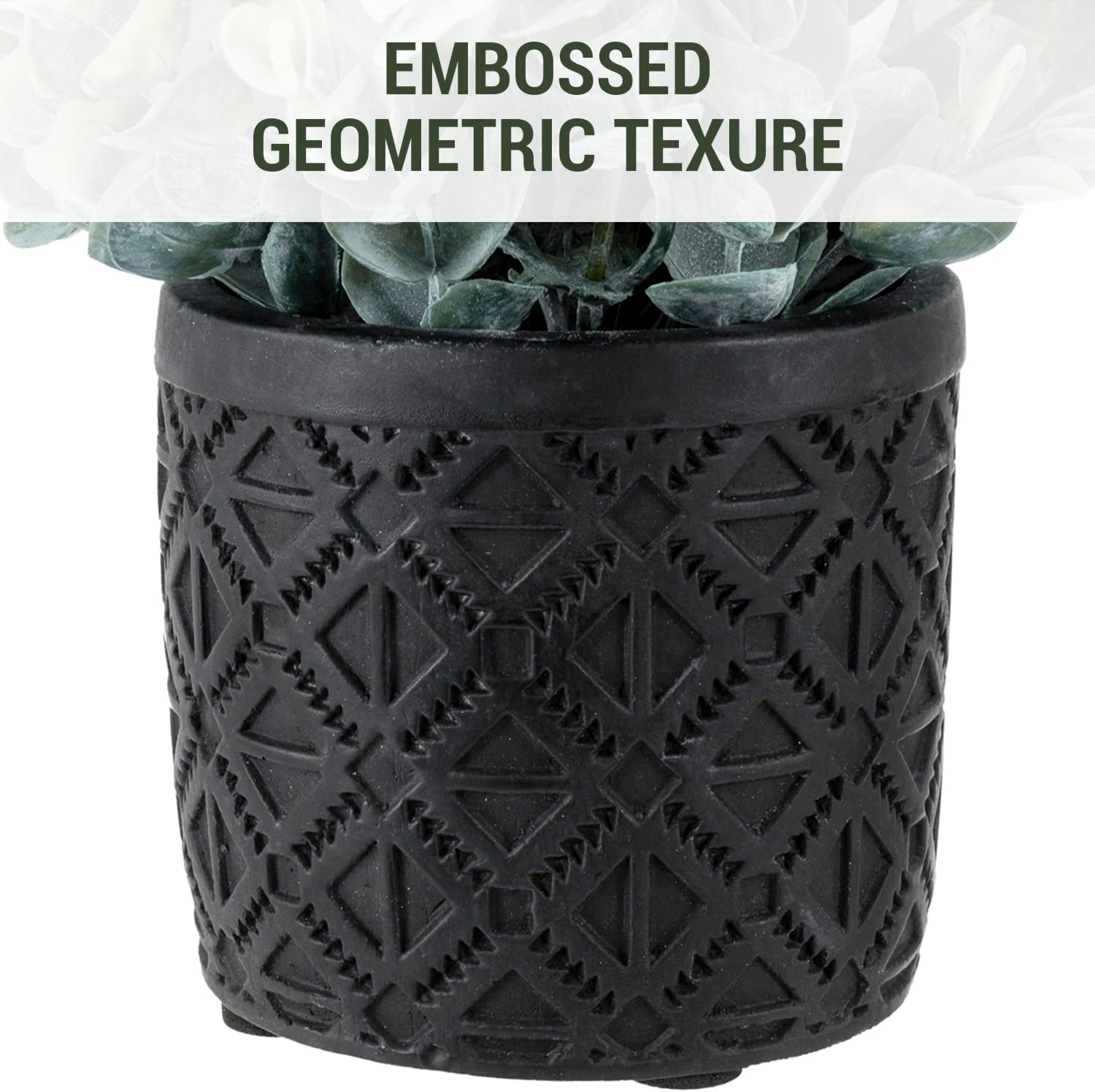 Artificial Eucalyptus Plant in Modern Gray Concrete Pots / Black