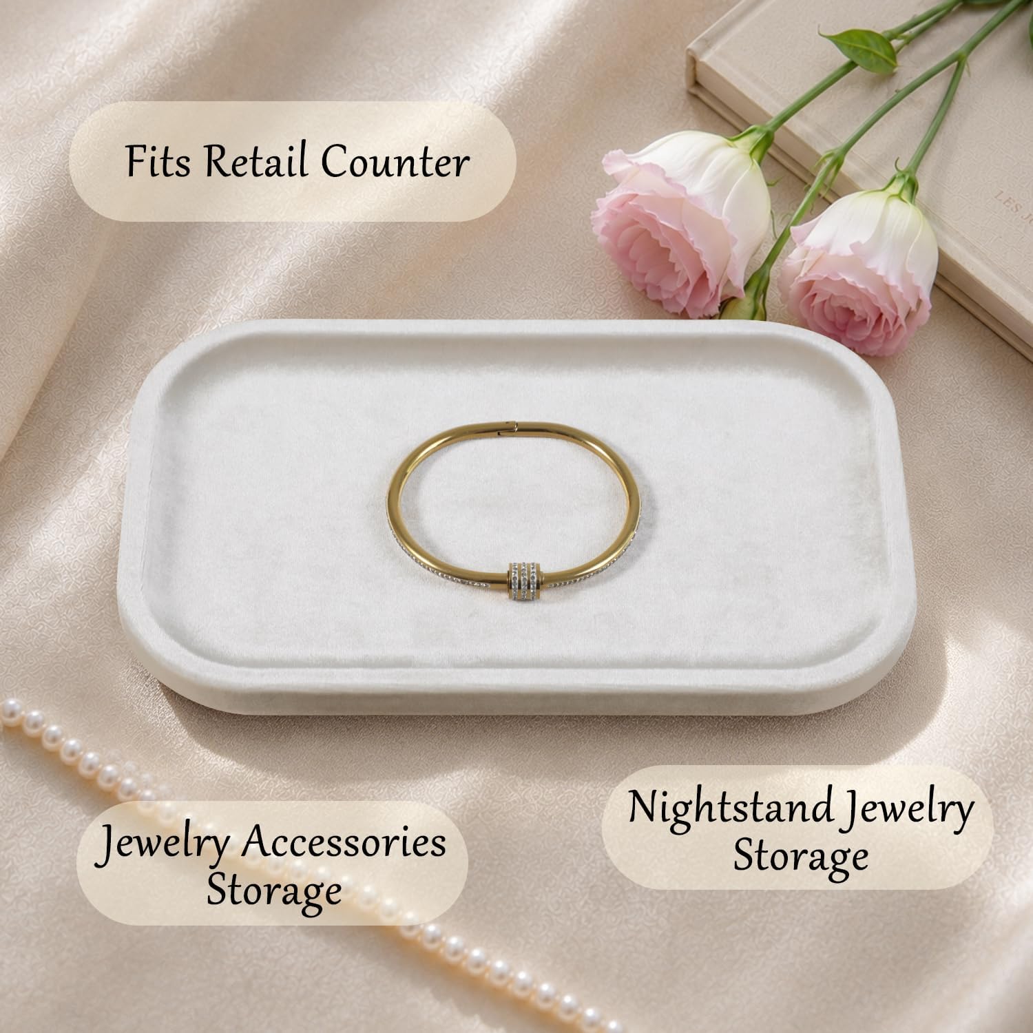 Resilient Velvet Jewelry Display Tray for Ring Earrings Bracelet Necklace / Light Beige / 7.9 x 4.7