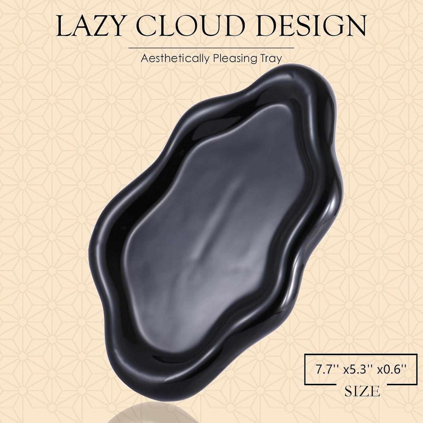 Ceramic Jewelry Tray Trinket Dish / Black / 7.7 x 5.3 x 0.6