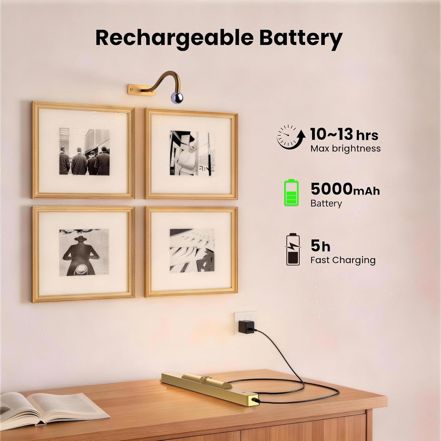 Wireless Picture Light Battery Operated, 16in Picture Light for Wal, 2Pack Rechargeable 5000mAh Battery Wall Sconce for