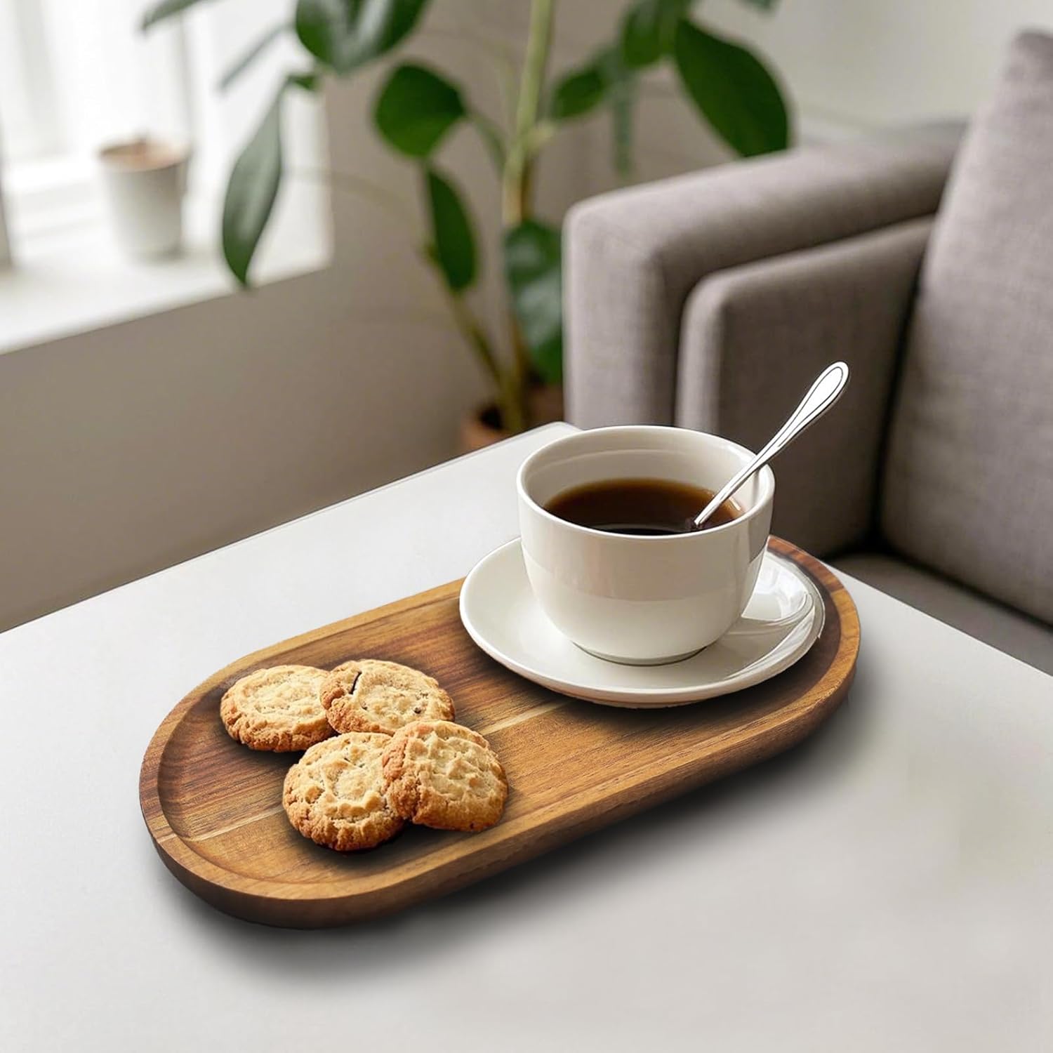 Small Acacia Wooden Tray Rustic Wood Serving Trays Bulk Boards Oval / 11.8 x 6 x 0.8 / Set of 2