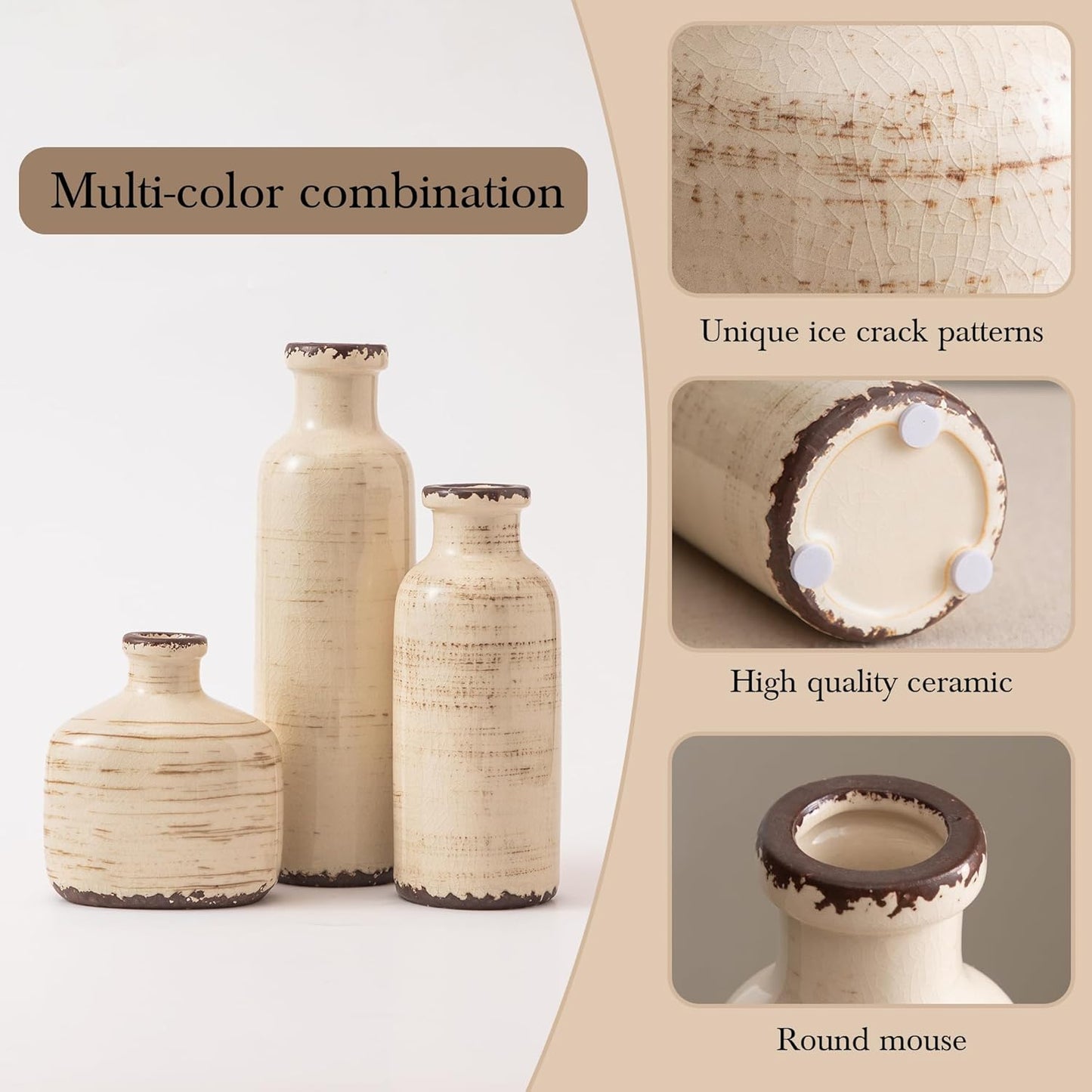 Ceramic Vase / Vintage Samll Vase for Pampas / 202-2 / White / Set of 3
