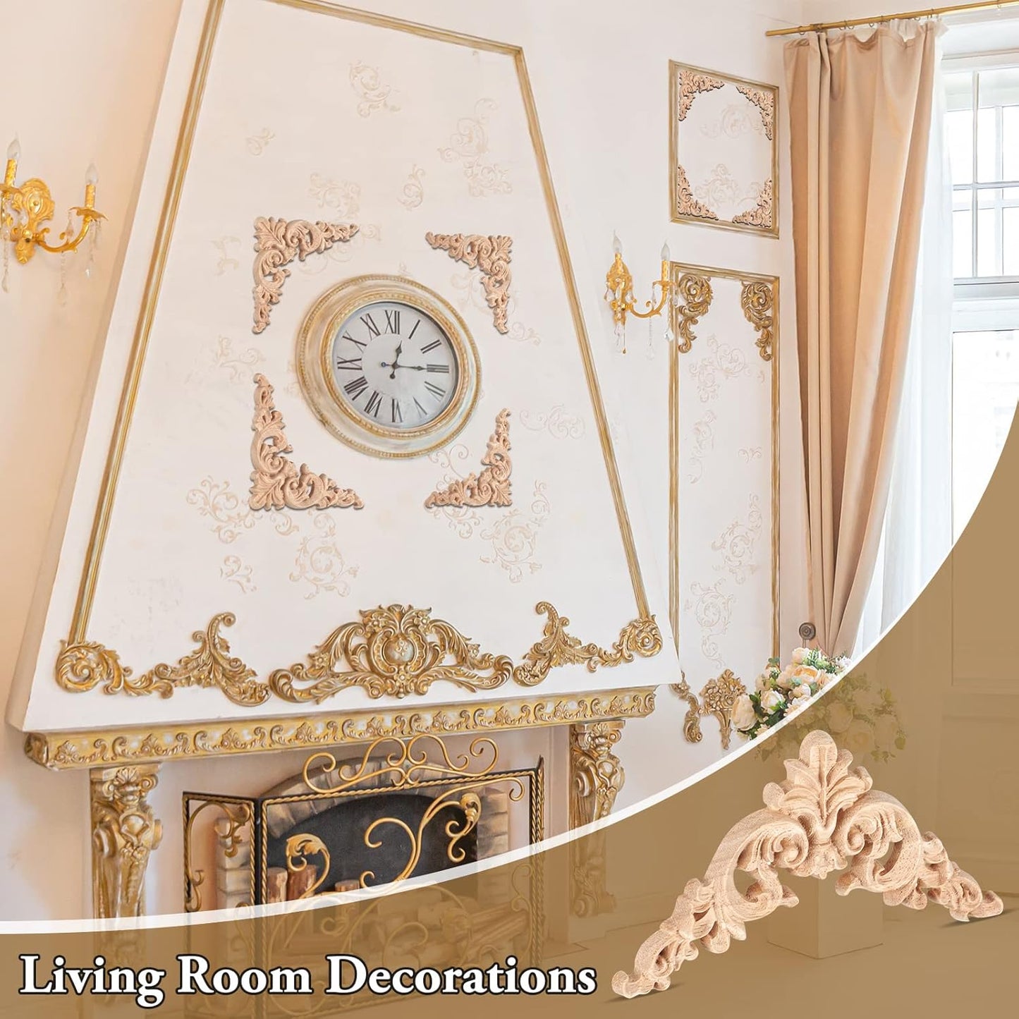 Wood Applique Corner Onlay Decorative Wood Applique DIY Wooden Carved / Delicate Style / Set of 20