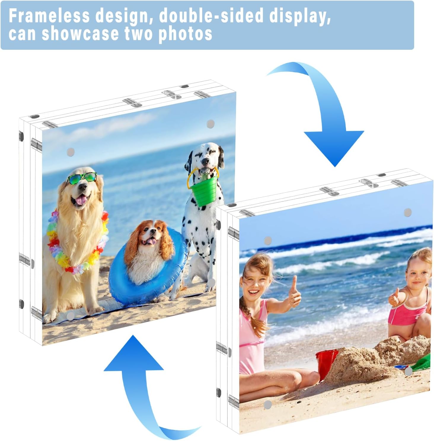 HELPLEX Acrylic Frame, 2 Pack 6x6 Acrylic Picture Frames, 24mm Thicker Square Frameless Clear Double Sided Magnetic