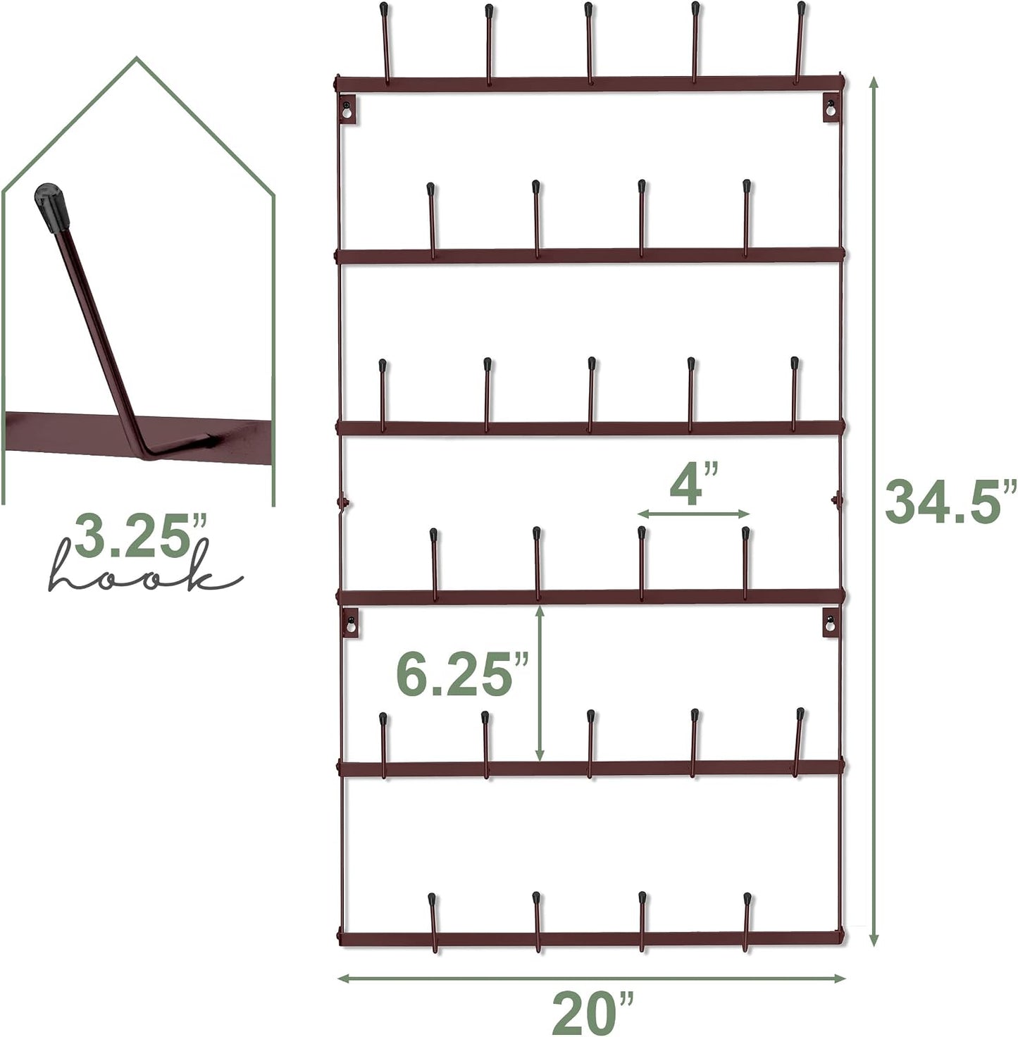 Sorbus Wall Mug Rack, Coffee Mug Display for Coffee Station (Large, Brown) | Rustic six-tier metal holder with hooks