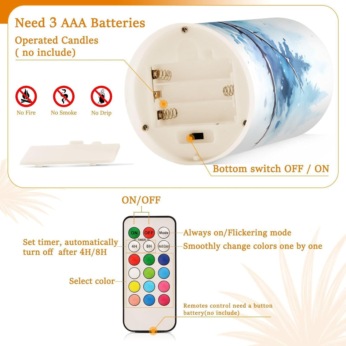 Flickering Flameless Candles, Owl on Tree LED Candles with Remote Timer, Set of 2 Battery Operated Candle for Valentine