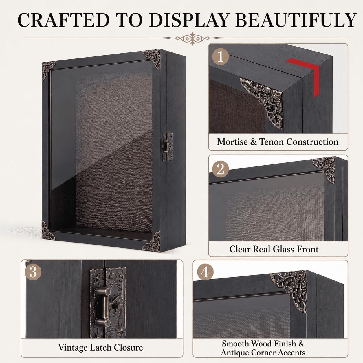Deep Shadow Box Frame 11x14, 4.7in Depth Shadow Boxes Display Case with Soft Linen PIN Board, Vintage Charred Finish &