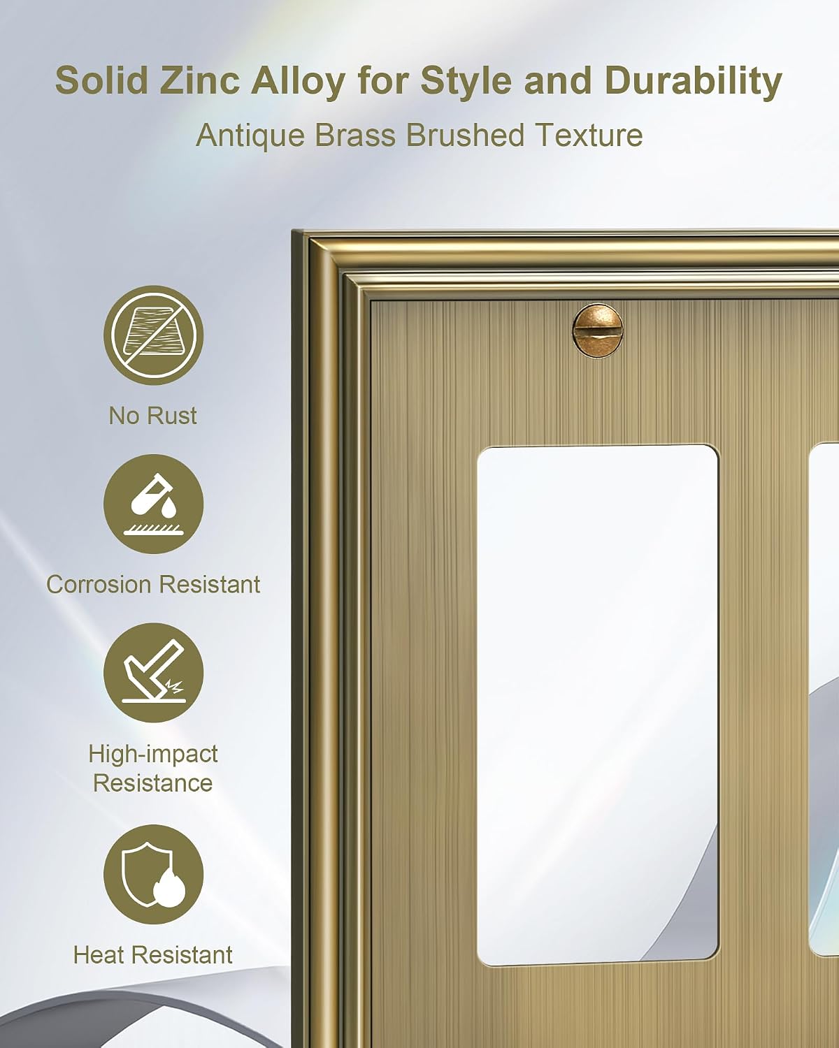 2-Pack Zinc Alloy Quad Decorator Outlet Cover Plate, Solid Wall Plates | Decorative Switch Plates and Outlet Covers, 4