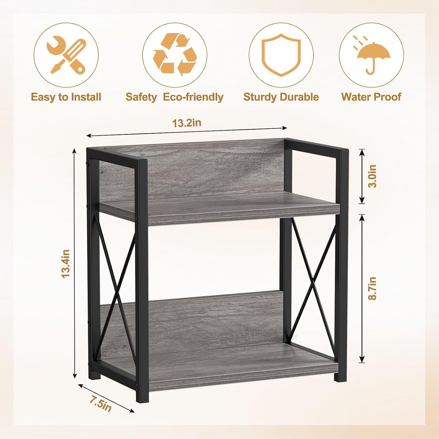 Giikin Countertop Shelf Organizer, 2 Tier Coffee Organizer for Desktop, Grey Counter Shelf Spice Rack for Kitchen
