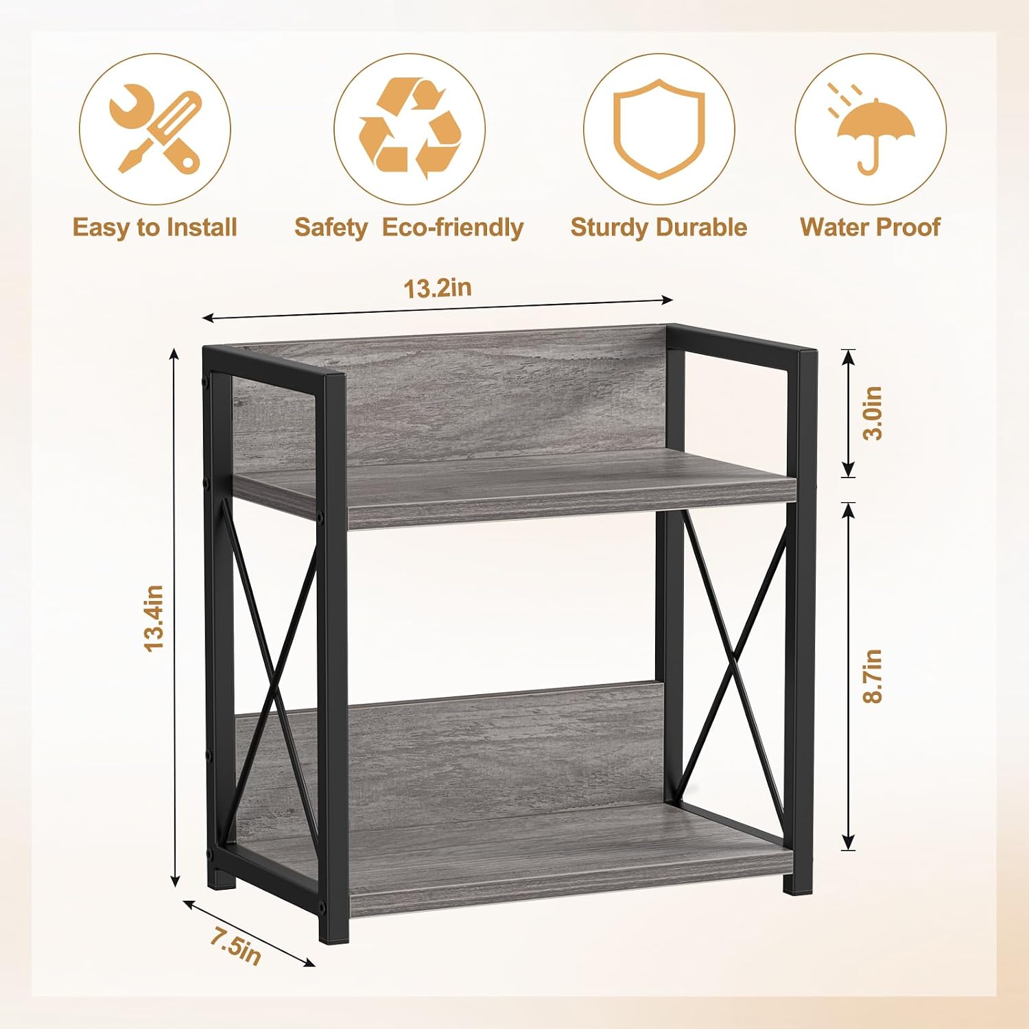 Giikin Countertop Shelf Organizer, 2 Tier Coffee Organizer for Desktop, Grey Counter Shelf Spice Rack for Kitchen
