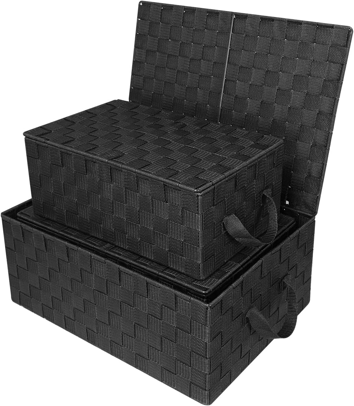 Hand-Woven Storage Baskets / Woven Lid Baskets - Black / Set of 3