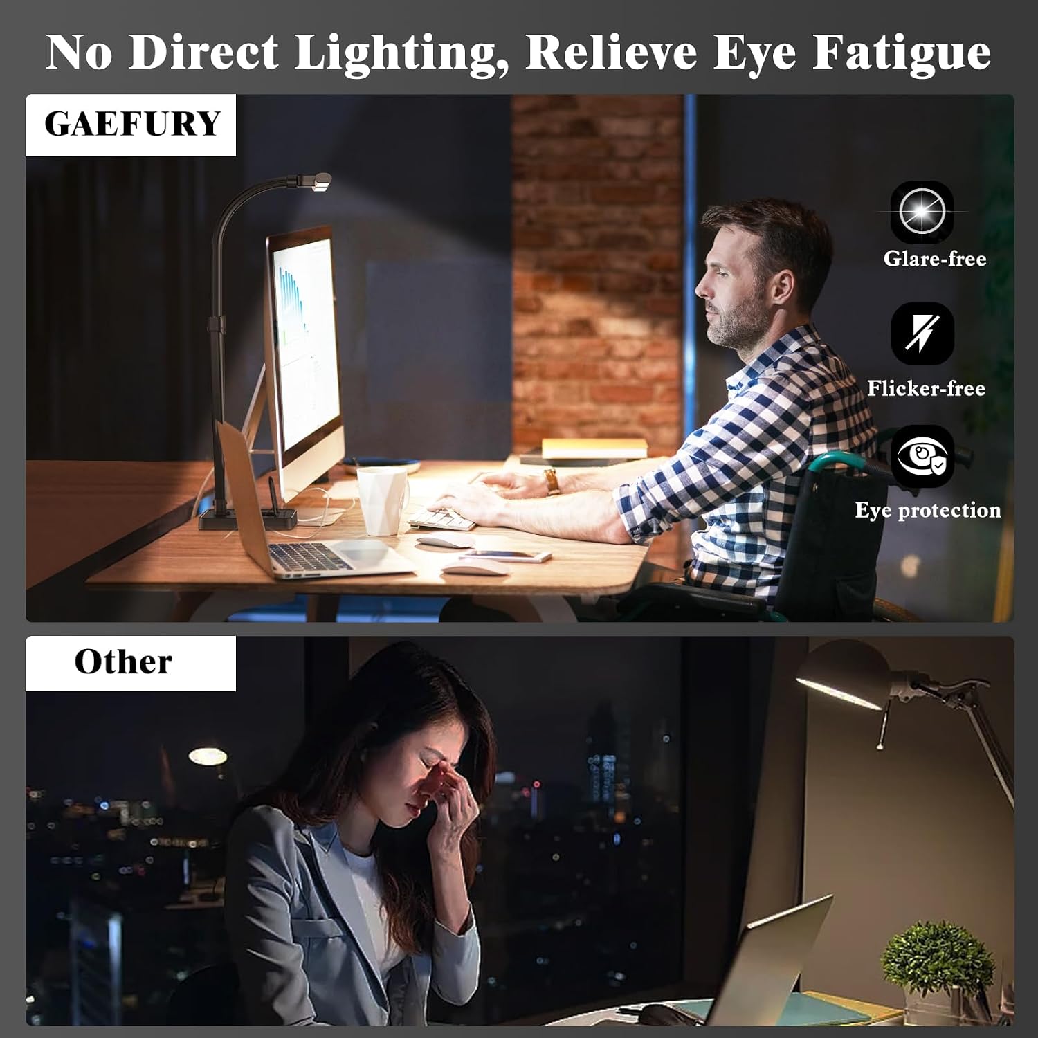 GAEFURY LED Desk Lamp for Home Office, 24W Bright Desk Lamp with Phone Holder Base - 25 Lighting Modes Eye-Caring Desk
