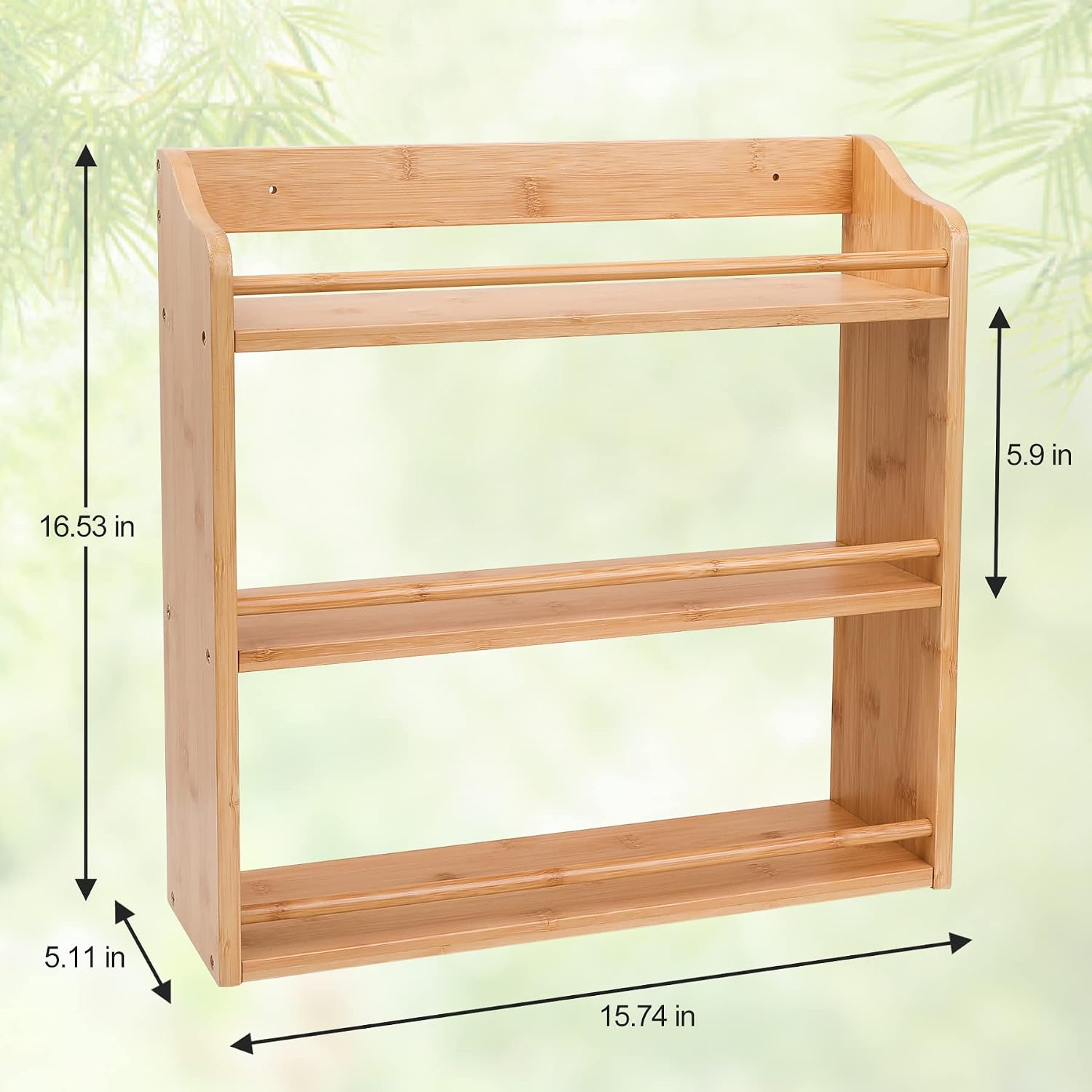 3 Tier Bamboo Spice Rack Wall Mount or Countertop,Spice Organizer | Seasoning Jars Rack Spice Shelf Organizer for