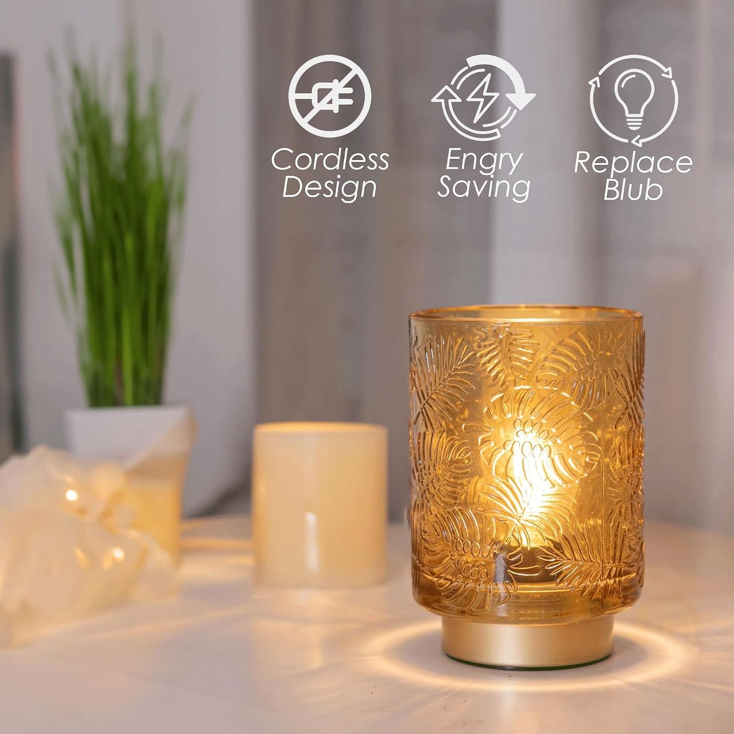 Small Battery Operated Lamp-Portable Cordless Table Lamps / Golden Amber