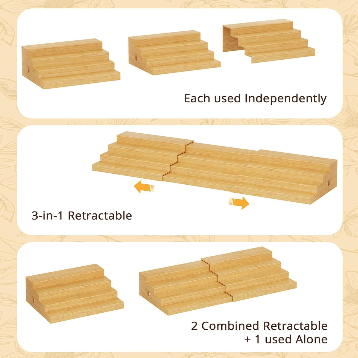 4-Tier Extra-Long Expandable Can Rack, Adjustable Bamboo Organizer for Pantry, Can Storage Holder for Pantry Shelf &