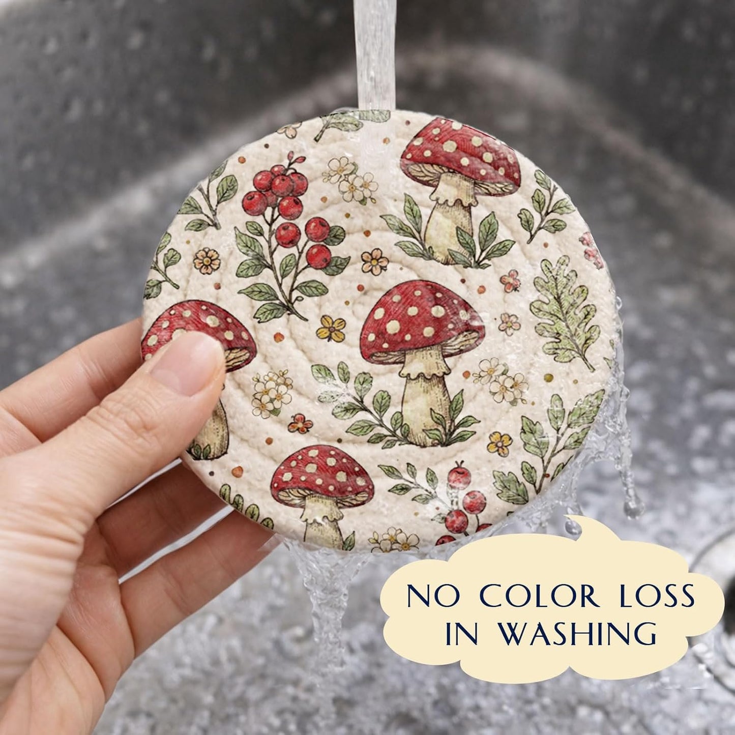 Cotton Woven Coaster / Leaves and Mushroom / 4.3 Inch / Set of 9