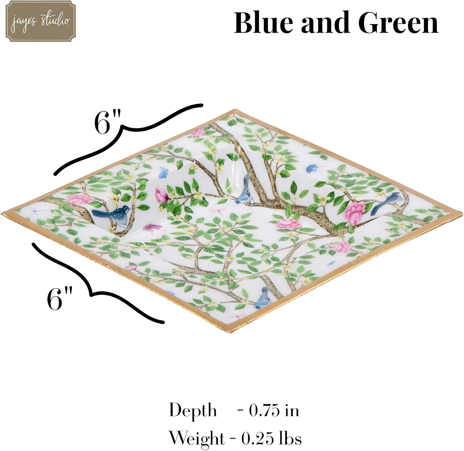 Enameled Metal Vanity Tray / Vintage Botanical / Square / Gold