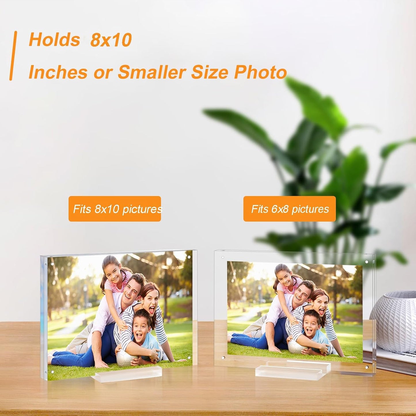4 Pack 8x10 Magnetic Acrylic Picture Frame, Clear Floating with Base | Double Sided Frameless, Lucite Photo Frame