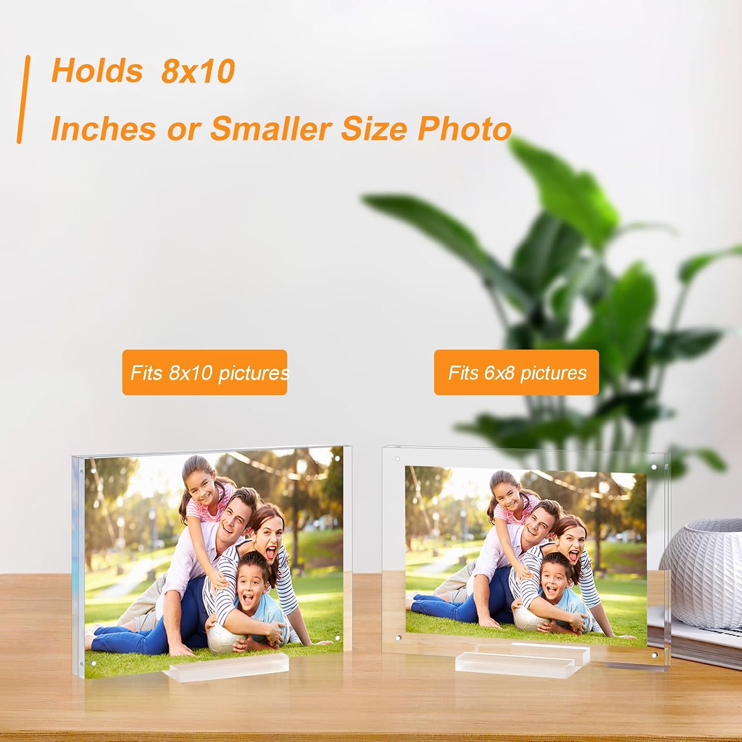 4 Pack 8x10 Magnetic Acrylic Picture Frame, Clear Floating with Base | Double Sided Frameless, Lucite Photo Frame