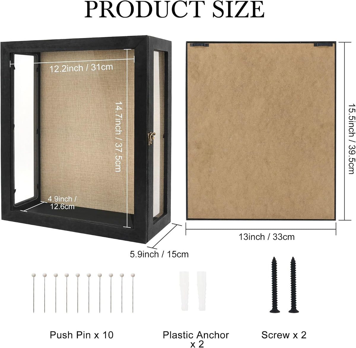 13x16x6 Extra Black Deep Shadow Box with 3 Removable Panels,Black | Wood Display Case for Wall Mounted or Tabletop