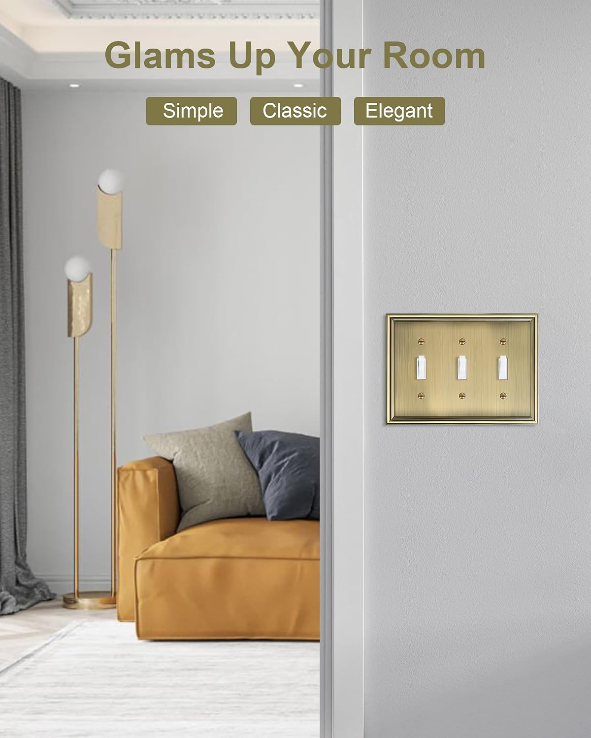 2-Pack Zinc Alloy Triple Toggle Light Switch Cover Plate, Solid Wall Plate | Decorative Zinc Alloy Decorative Switch