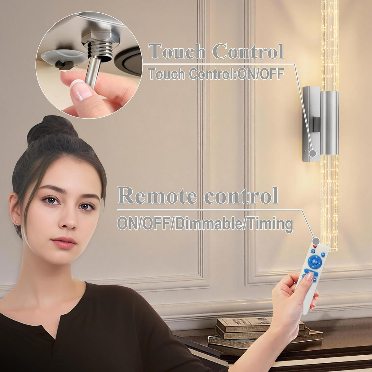 camuucci Battery Operated Wall Sconces Set of 2, Rechargeable Wall Lights | 12000mAh Long-Lasting Battery,Dimmable