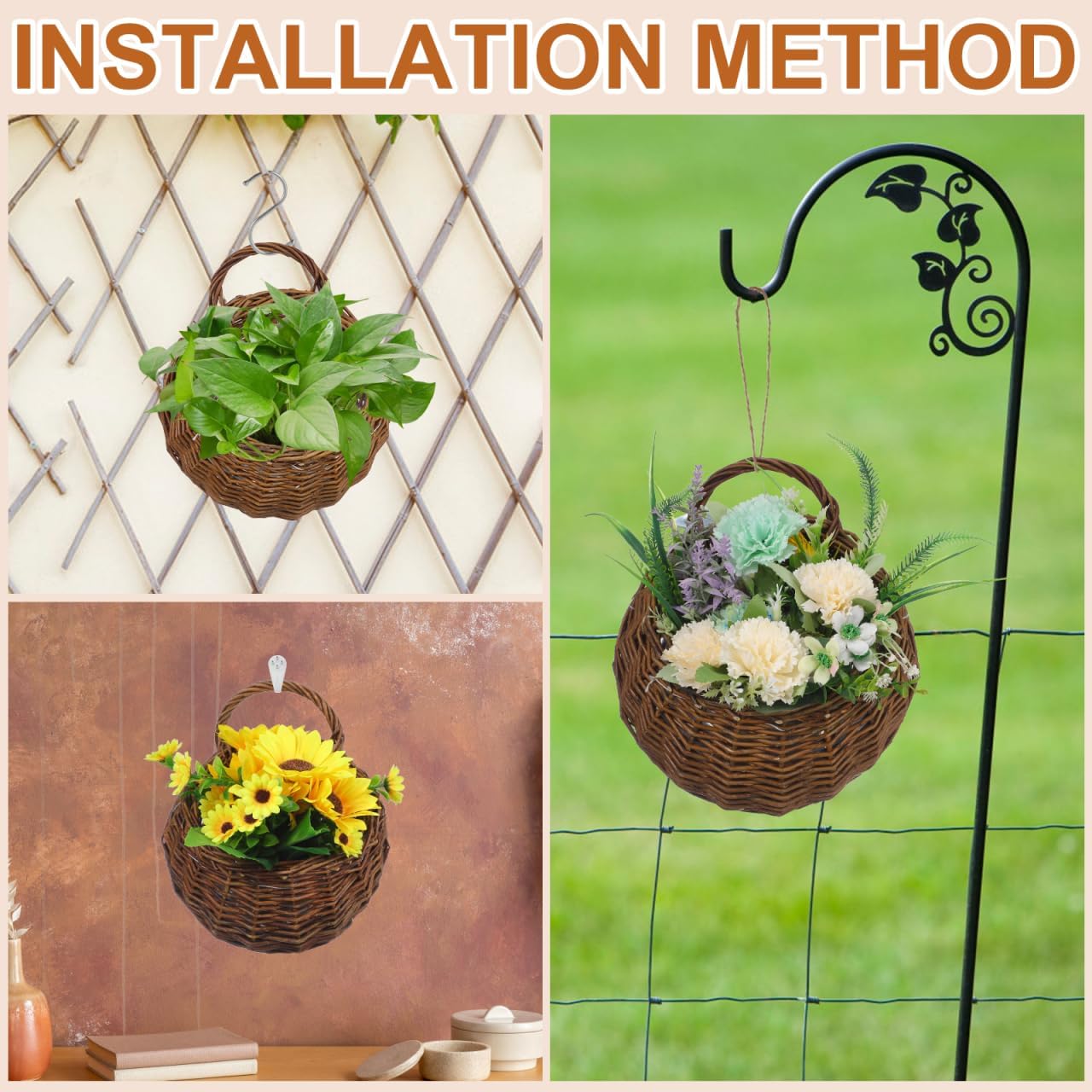 Wall Hanging Flower Pot Basket Rattan Wall-Mounted Flower Basket