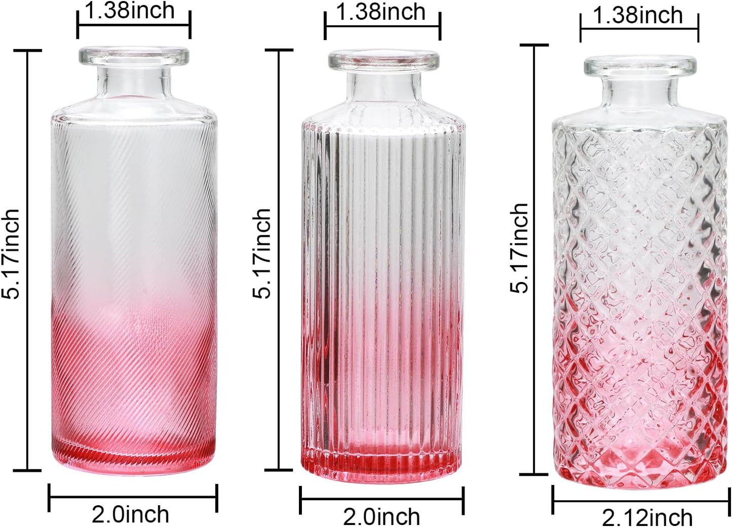 Glass Bud Vase Set in Bulk / Pink / Set of 9