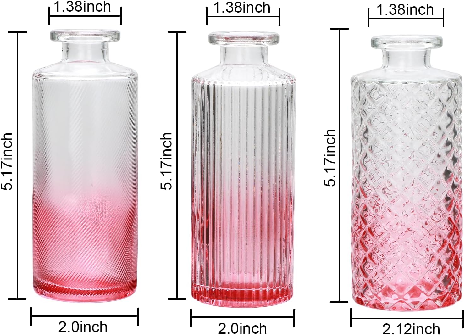 Glass Bud Vase Set in Bulk / Pink / Set of 9