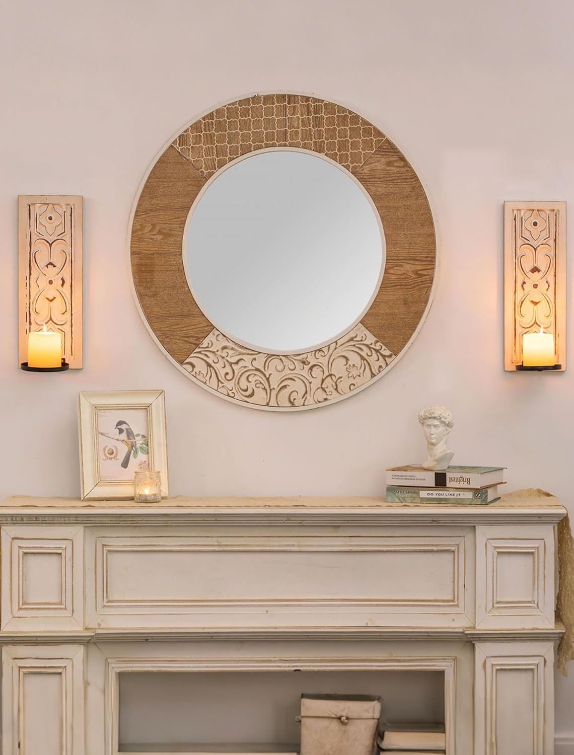 Rustic Candle Sconces Wall Decor / Distressed White / 15.8"H x 6"lx4.33"w / Set of 2