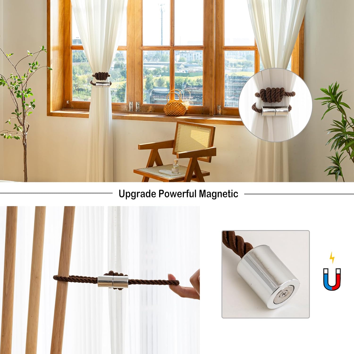 Curtain Tiebacks Magnetic Decorative Rope Tie Backs Holdbacks Contoeey | 8 Pack Coffee Modern Elegant Window Treatment