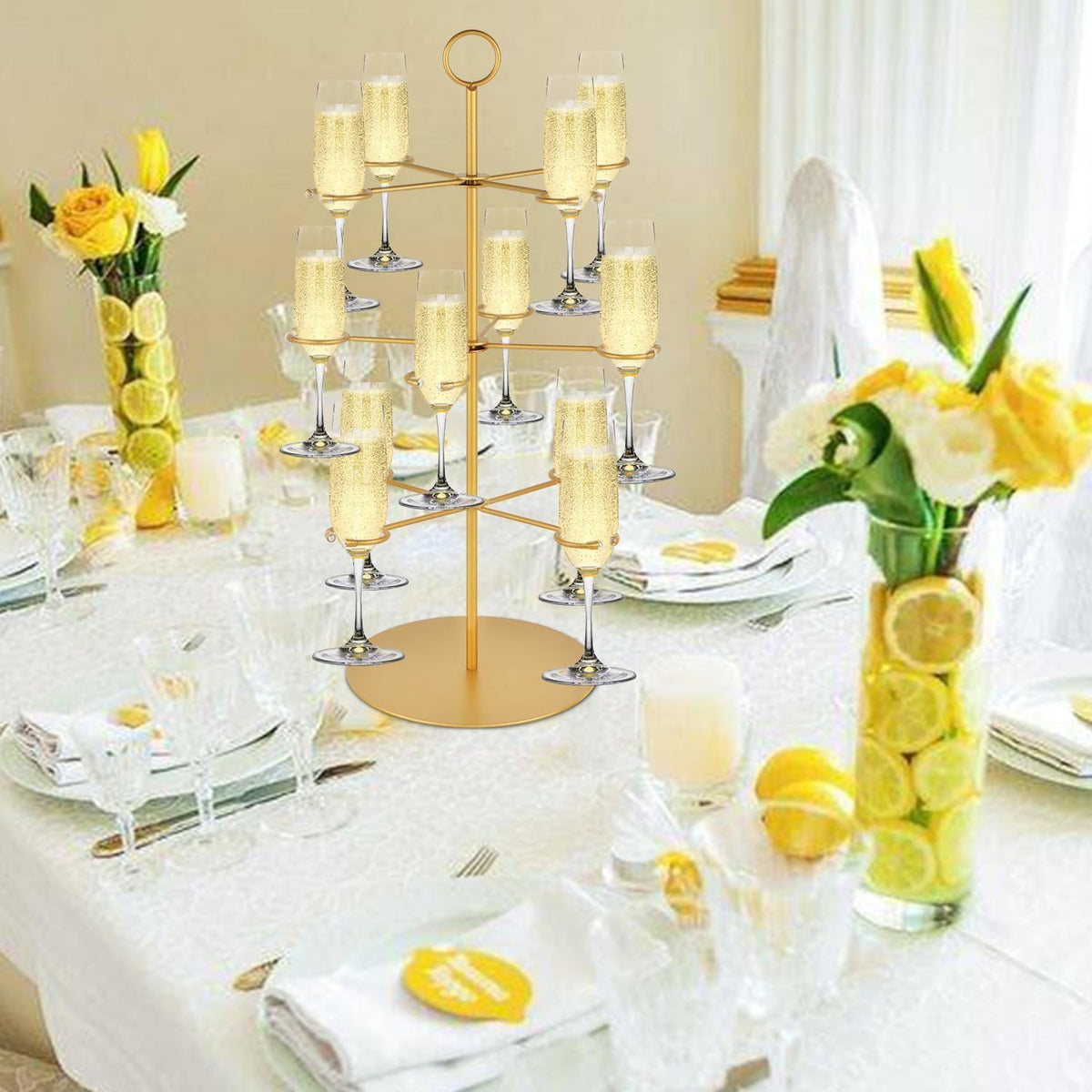 QPIX DIGITAL Champagne Tower,Metal Cocktail Tree Stand 3 Tier - 12 Holders For Champagne, Cocktails, Martini, Margarita