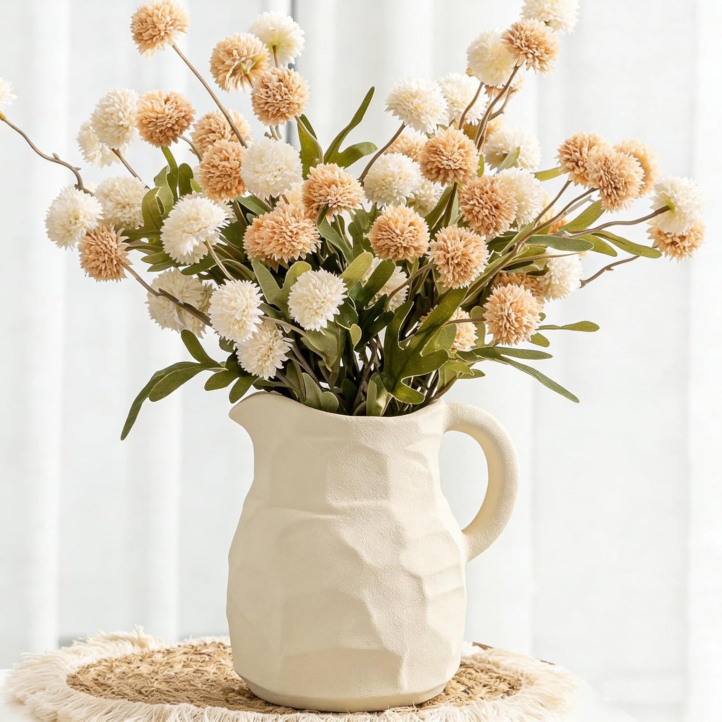 Ceramic for Flowers / Pitcher Vase / White / 7 Inch