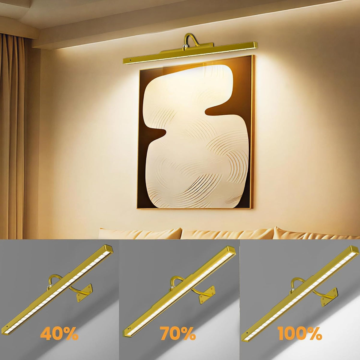 2 Pack Picture Art Lights - 24 Inch 6000mAh Gold Cordless Battery Powered Art Light with Dimmable Remote for Living