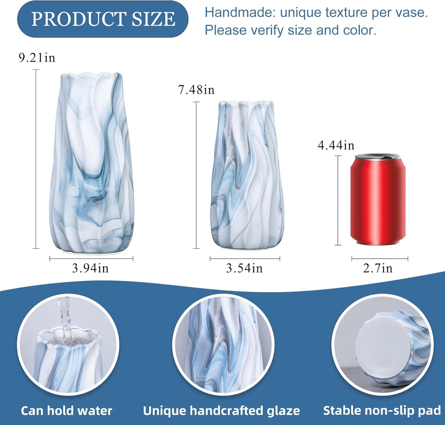 Ceramic Vase / Blue and White Wave Vases / Blue Marble / Set of 2