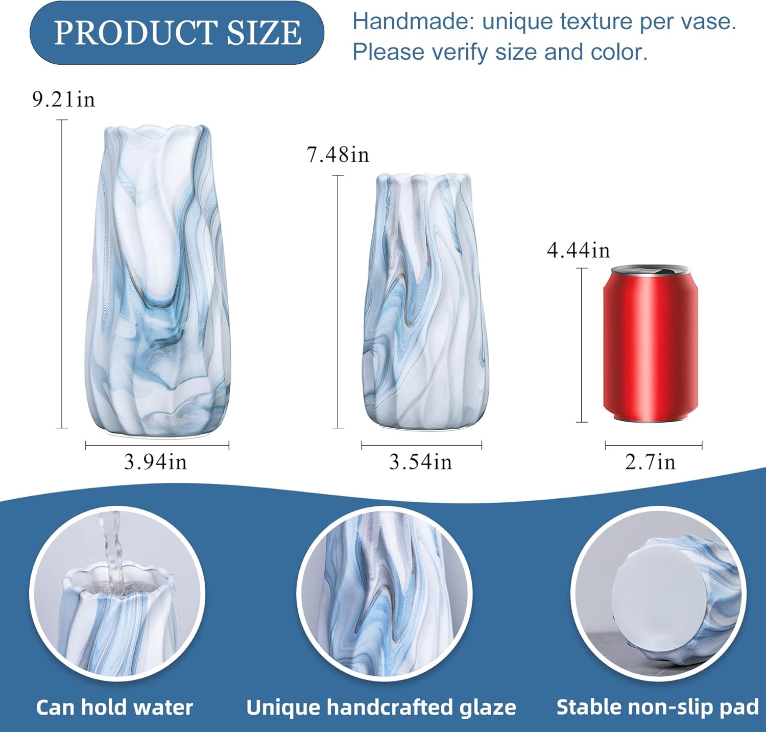 Ceramic Vase / Blue and White Wave Vases / Blue Marble / Set of 2