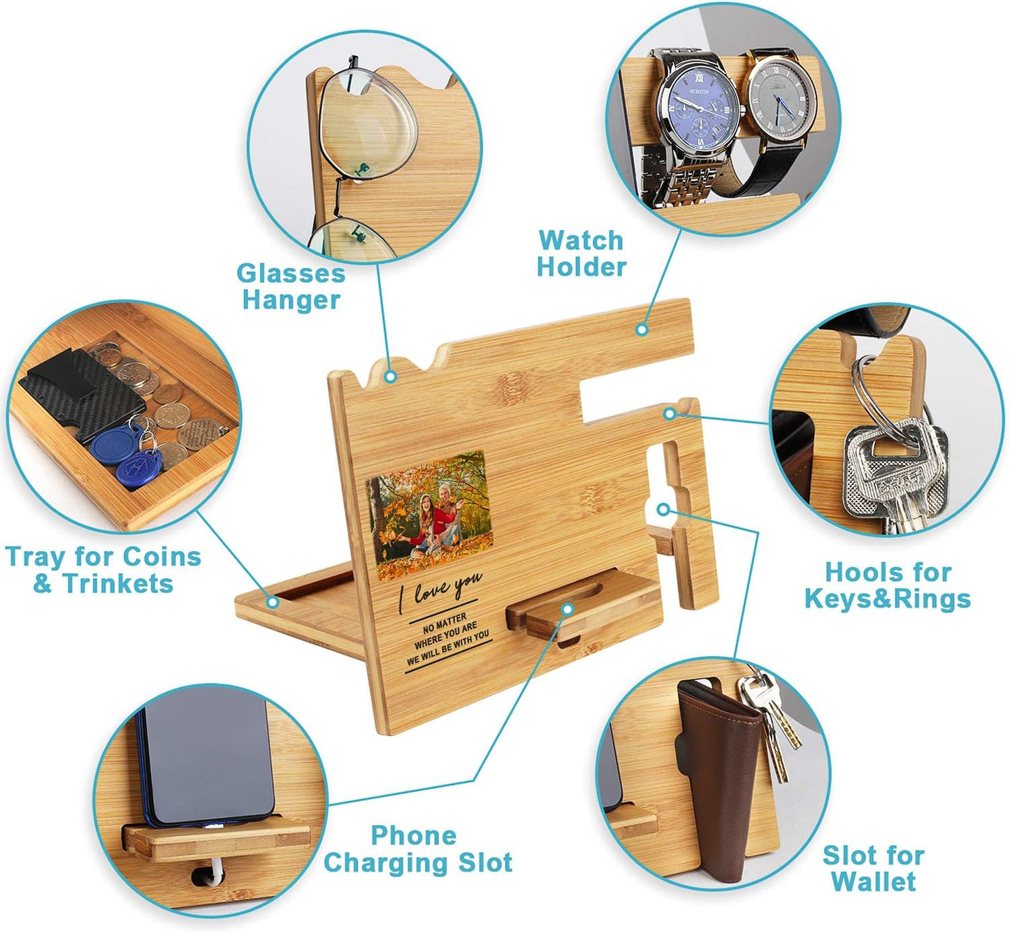 awofer Valentine's Day Gift for Him - Wood Phone Docking Station for Men Personalized for Husband Boyfriend - Birthday