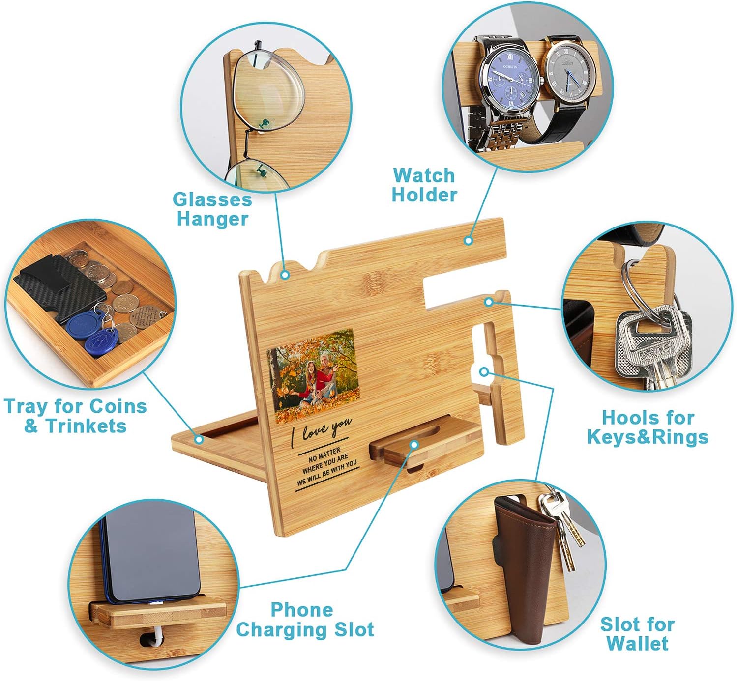 awofer Valentine's Day Gift for Him - Wood Phone Docking Station for Men Personalized for Husband Boyfriend - Birthday