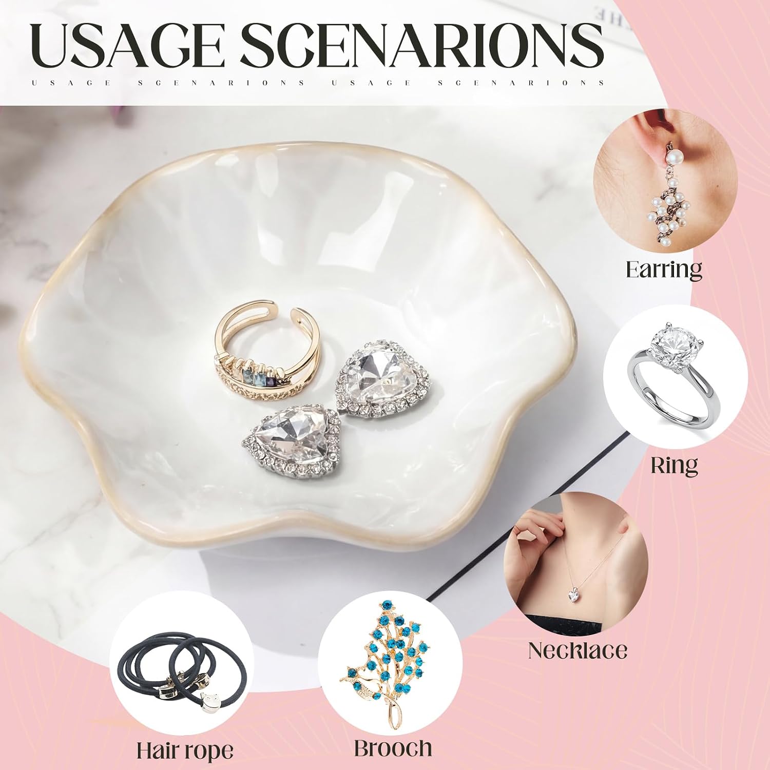 Small Jewelry Dish Trinket Holder Tray for Rings Earrings Key Bowl / White / Ceramic / Set of 4